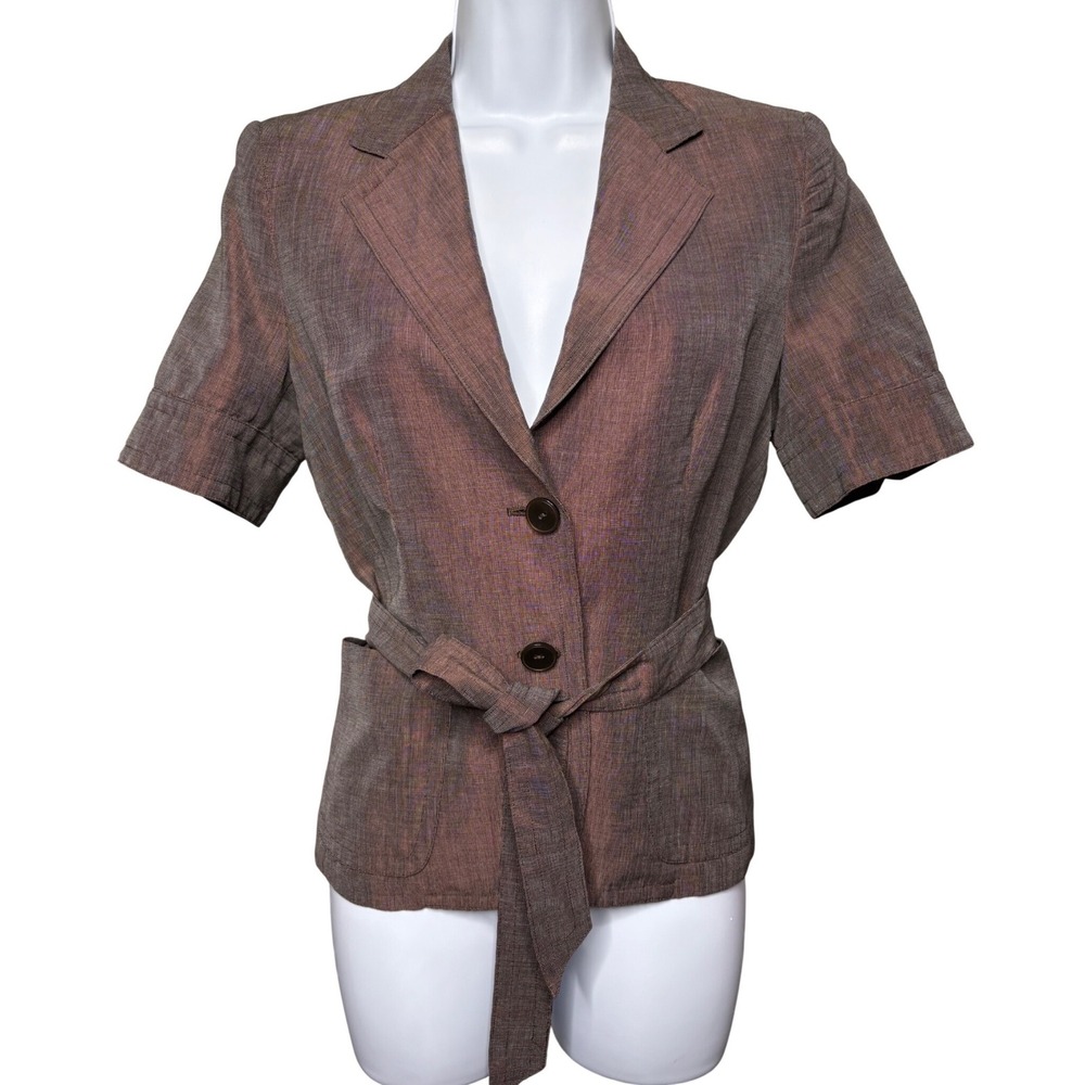 MAX MARA Womens Bronze Short Sleeve Belted Blazer Sz 4 Quiet Luxury Shimmer Chic